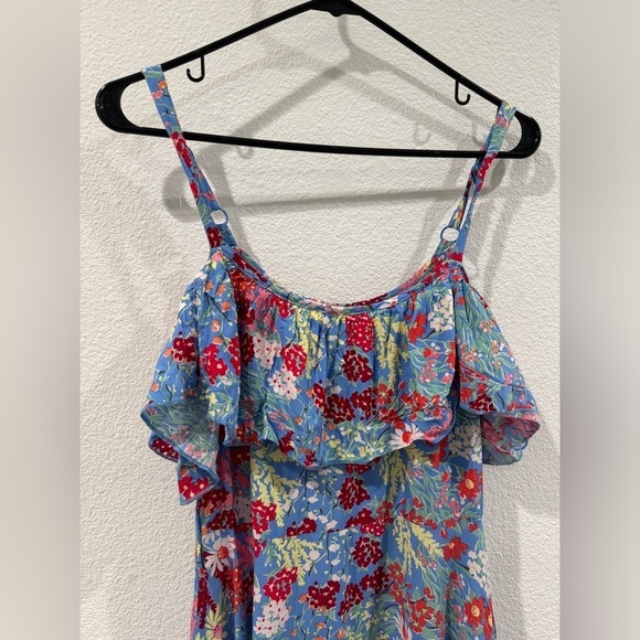 NWT Abel the Label ATL Candy Florals Blue Floral Sleeveless Midi Ruffle Dress S - Picture 2 of 16